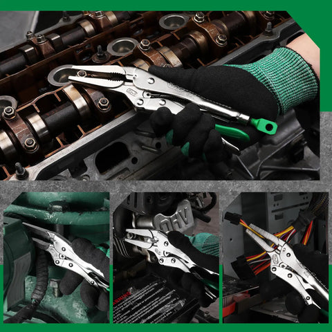 Long Nose Locking Pliers 9.5 Inch With Ergonomic Anti Slip Handle in use on engine parts