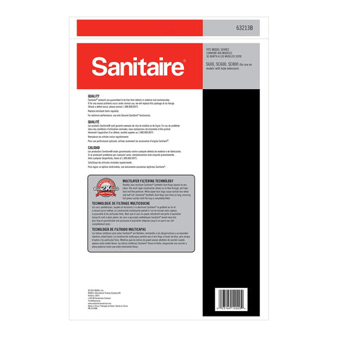 Five Pack ST Style Vacuum Bags That Last Twice As Long As Paper Made With Synthetic Material packaging back view