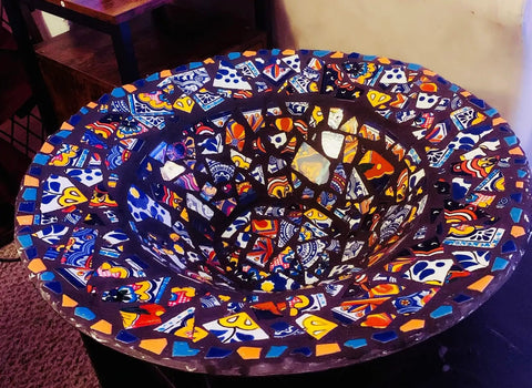 10 Pound Bundle Of Broken Mexican Talavera Tiles For Mosaic Projects And DIY Decor featured in a vibrant mosaic bowl design