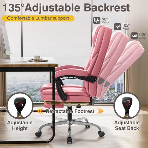 Executive Office Chair With Massage And Footrest, Ergonomic High Back Leather Desk Chair With Reclining Back, Lumbar Support, side view