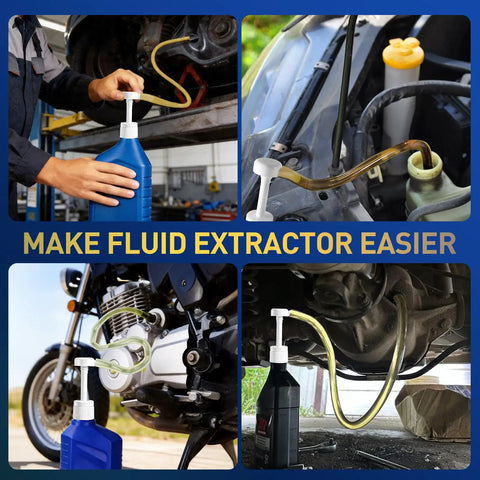 Heavy Duty Fluid Transfer Pump For 28 MM Quart Bottles With Flex Hose And Dual Tubes used for oil extraction in automotive settings.
