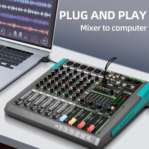 MX6 6 Channel USB Audio Mixer Dope Studio Console With 48V Phantom Power And 256 DSP Effects connected to laptop