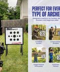 Iron Man Xtreme 500 FPS Archery Target for Crossbow, Compound Bow, and Airbow Practice Outdoors in a backyard setting.