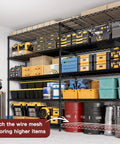 72 Inch Wide Wire Shelving Rack, Heavy Duty 1750 Lbs Capacity, 16 Inch Deep, 76 Inch High, L Shaped Storage Shelves For Garage, Warehouse, Pantry, Basement Organization, black wire shelves in garage