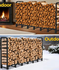 Heavy Duty 8ft Firewood Log Rack For Outdoor Use On Porch Or Backyard Keeps Fire Wood Neatly Stacked, 96 Inch Wide Steel Holder