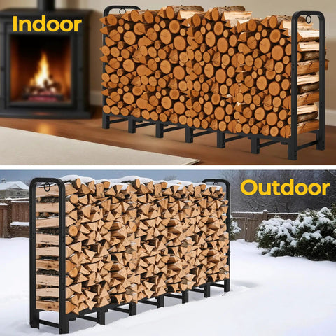 Heavy Duty 8ft Firewood Log Rack For Outdoor Use On Porch Or Backyard Keeps Fire Wood Neatly Stacked, 96 Inch Wide Steel Holder