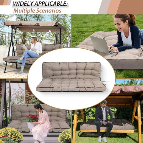 Outdoor Swing Cushions For 3 Seater Waterproof Porch Replacement With Backrest 4 Inch Thick Pearl Cotton Fill, khaki