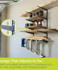 Heavy Duty Wall Mounted Storage Rack With Adjustable Arms Five Tier Steel Garage Shelving Unit Holds Up To Eight Hundred Pounds Space Saving Wood And Tool Organizer for garage with tools and lumber