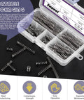 150 pcs five sizes compression springs assortment kit in open plastic box with dividers, ideal for quick fixes and home projects.