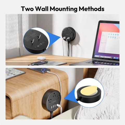 Dope Ten Foot Extension Cord Power Strip With USB Ports Flat Plug Wall Mount Three Outlets Four USB Ports Including USB C