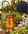 Outdoor Solar Lantern With Hummingbird Pattern, Waterproof Metal Garden Light for yard patio porch or backyard decor.