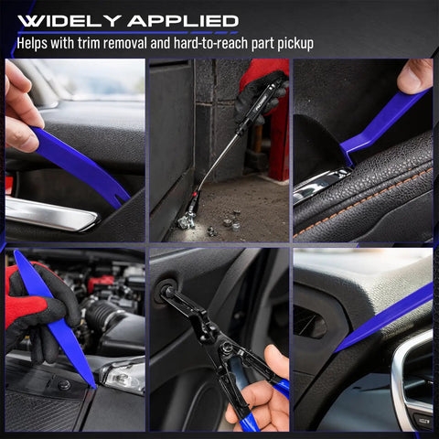 Rugged 17 Piece Pick And Hook Tool Set With Magnetic Pickup Bar Hella Tough Carbon Steel Auto Repair Kit for trim removal and part pickup.