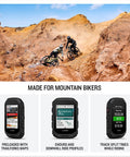 Rugged Mountain Bike GPS Computer With Preloaded Full Color Trail Maps And Advanced Performance Tracking Real Time Ride Data Safety Alerts Long Battery Life And Enduro Ready For Rough Trails shown with mountain bikers and device screens