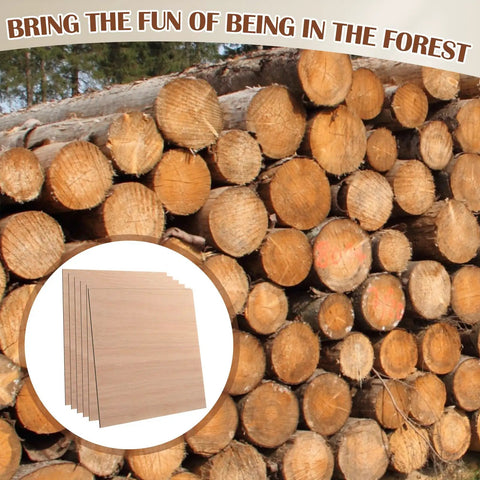 Solid Choice Mahogany Plywood Sheets 12 Pack 12 X 18 X One Eighth Inch Flat Unfinished Wood Boards displayed against logs.