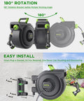 Heavy Duty Retractable Garden Hose Reel With Auto Slow Rewind 82 Feet Of Hose Plus 6 Foot Wall Mount and Swivel Bracket