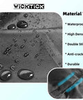Close-up of waterproof material with droplets, featuring double-stitched seams for Waterproof Round Side Table Cover For Outdoor Patio Furniture And Coolers Fits 21 Inch Diameter By 23 Inch High Tables Great For Keter Pacific 7.5 Gallon Beer And Wine Cooler Wicker Coffee Cocktail Poolside Tables.