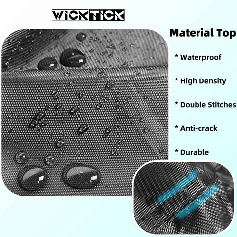 Close-up of waterproof material with droplets, featuring double-stitched seams for Waterproof Round Side Table Cover For Outdoor Patio Furniture And Coolers Fits 21 Inch Diameter By 23 Inch High Tables Great For Keter Pacific 7.5 Gallon Beer And Wine Cooler Wicker Coffee Cocktail Poolside Tables.
