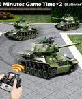 T34 RC Tank Replica with dope smoke and lights, realistic engine roars, all terrain 1/18 scale metal tracks in outdoor play action