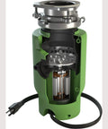 Cross-section view of Continuous Feed Garbage Disposal 1/2 HP with 2600+ RPM, green finish, showing internal grinding components.