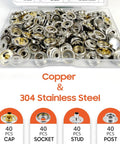 160 Piece Snap Button Kit With 15mm Marine Grade Snaps For Boat Covers Canvas Clothing And Leather Includes 40 Sockets 40 Caps 40 Male And 40 Female Snaps In A Clear Storage Box Brass Nickel Plated For DIYers