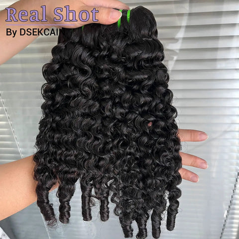 Burmese Curly Water Wave Human Hair Bundles 100 Percent Real Unprocessed Hair Double Weft Natural Black Color 16 18 20 Inch