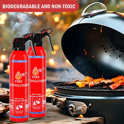 6 Pack Dry Chemical Fire Extinguishers With Mounting Brackets For Home Kitchen Car Boat RV And Business Portable Non Toxic Safety Device Fast Acting Class A B C Fire Suppression For Oil Paper Grease Electrical beside a BBQ grill