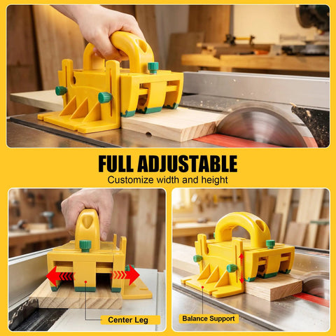 Table Saw Push Block For Woodworking With No Slip Grip And Multidirectional Control in use on a saw for precise cuts