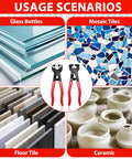 Usage scenarios for 2 Piece Glass Tile Nippers Set With Dual Purpose Tile And Mosaic Cutter Tools on glass bottles, mosaic tiles, floor tile, and ceramic.