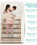 Wooden Baby Gate 23.5 To 42 Inches Walk Through Stair Gate For Doors Toddlers And Pets in use, woman holding child on stairs