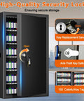 Heavy Duty 150 Key Wall Mounted Lock Box With Key Drop Slot And Colorful Key Tags, shown open with visible key tags