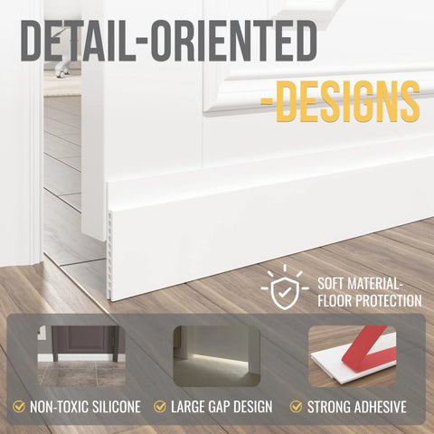 Door draft stopper, white, 3 in W x 39 in L, adjustable under-door seal for interior and exterior doors