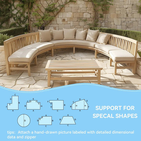 Custom Bench Cushion For Indoor And Outdoor Furniture, Built To Fit Any Shape Or Size, High Density Foam With Piping And Non Slip Bottom