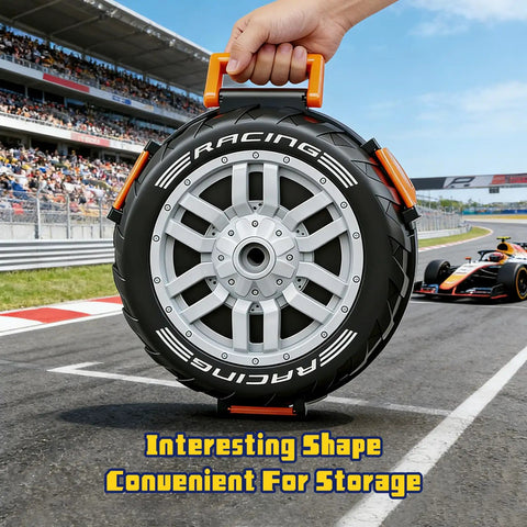 Transformable Tire Race Track Set For Kids 3 To 8 With Portable Handle Double Track Course 360 Degree Loops Two Racing Cars