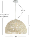 Cream Modern Boho Rope LED Pendant Light Fixture With Adjustable Dome Ceiling Lamp For Kitchen Island, Rope Shade