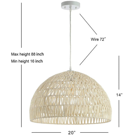 Cream Modern Boho Rope LED Pendant Light Fixture With Adjustable Dome Ceiling Lamp For Kitchen Island, Rope Shade