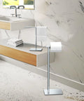 Freestanding Toilet Paper Holder Stand With Weighted Base In Modern Rectangle Chrome Finish For Bathroom Vanity