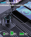 Straight Fire 300W Usb C Car Charger With Six Ports Smart Pd 3 1 Fast Charging Adapter connected to devices on a dashboard.