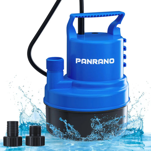 Blue 1/3 HP Submersible Water Pump Portable Sump Pump 2000 GPH For Pool Covers Basements Puddles Gardens Ponds with hose adapters