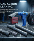 Dual Action Pneumatic Vacuum And Air Blow Gun With 6 Attachments 150 PSI Power For Auto Shop Cleaning Heavy Duty Tool