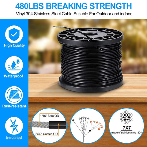 Heavy Duty Outdoor String Light Hanging Kit 170ft Globe Lights Suspension With Expansion Hook Stainless Steel 304 Guide Wire