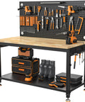 48 Inch Heavy Duty Adjustable Height Work Bench With 2000 Lbs Capacity, Built Like A Tank, Storage Shelf, Rubberwood Top