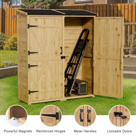 Outdoor Storage Cabinet With Waterproof Roof And Double Lockable Doors Garden Shed With Two Removable Shelves in backyard