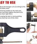Pro Grade Heavy Duty Chain Breaker Tool For 420 428 520 525 528 530 Roller Chains usage instructions and close-up