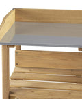 Outdoor Garden Potting Bench With Metal Top Storage Shelf And Three Hooks Durable Fir Wood Workstation corner view