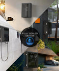 Heavy Duty Wall Mount EV Charger Protective Box With Lockable Safety Padlock Universal Fit Electric Vehicle Charging Station Cover shown on different walls.