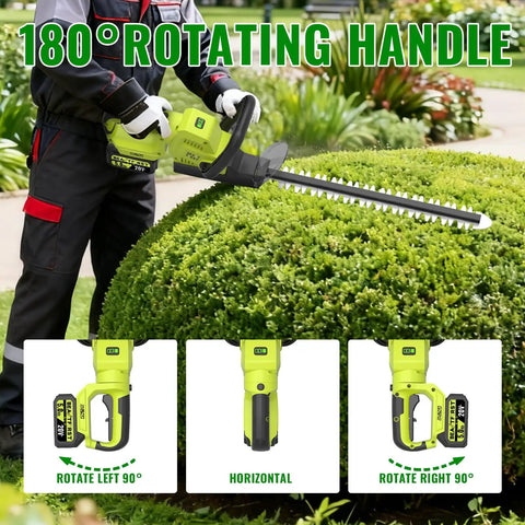20V Cordless Hedge Trimmer With 2X5.0Ah Batteries, trimming shrub with rotatable handle, garden maintenance, green tool