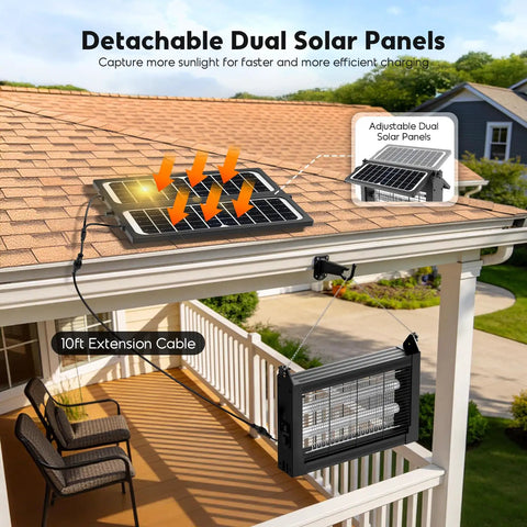 Installed Dual Powered Mosquito Zapper With 4500V Electric Grid USB Recharge Auto On Off IPX5 Waterproof Outdoor Fly Trap on porch