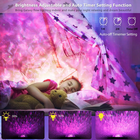 Child sleeping under colorful lighting from Galaxy Projector Night Light For Bedroom And Parties With Bluetooth Speaker