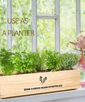 All In One Kitchen Windowsill Herb Garden Starter Kit with basil, parsley, rosemary, thyme, mint in a planter on a windowsill