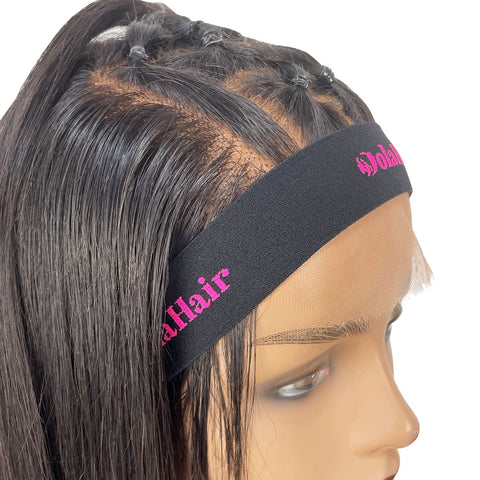 Model wearing lace wig with Lace Melting Spray For Glueless Wig Installs Stays Put Bonding Adhesive Wig Glue Spray and styling band